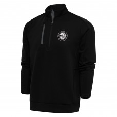 Philadelphia 76ers Antigua Black Metallic Logo Generation Quarter-Zip Pullover Top