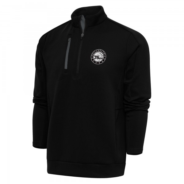 Philadelphia 76ers Antigua Black Metallic Logo Generation Quarter-Zip Pullover Top