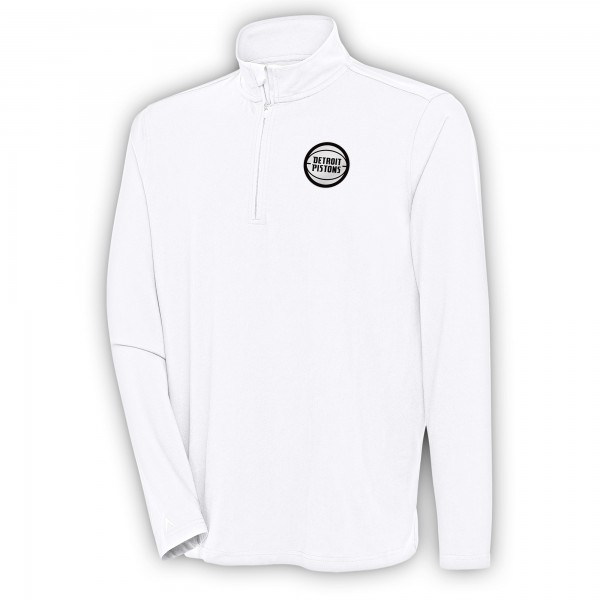Detroit Pistons Antigua White Metallic Logo Hunk Quarter-Zip Pullover
