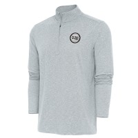 Detroit Pistons Antigua Heather Gray Metallic Logo Hunk Quarter-Zip Pullover