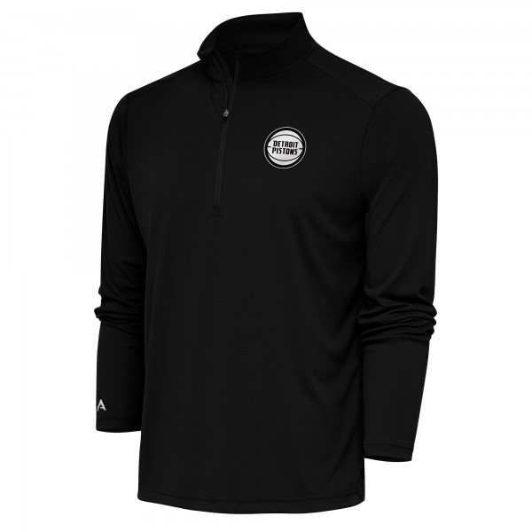 Detroit Pistons Antigua Black Metallic Logo Tribute Quarter-Zip Pullover