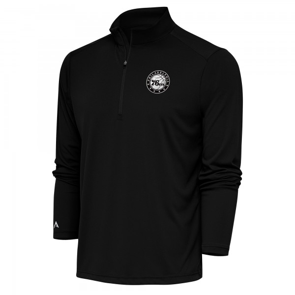 Philadelphia 76ers Antigua Black Metallic Logo Tribute Quarter-Zip Pullover
