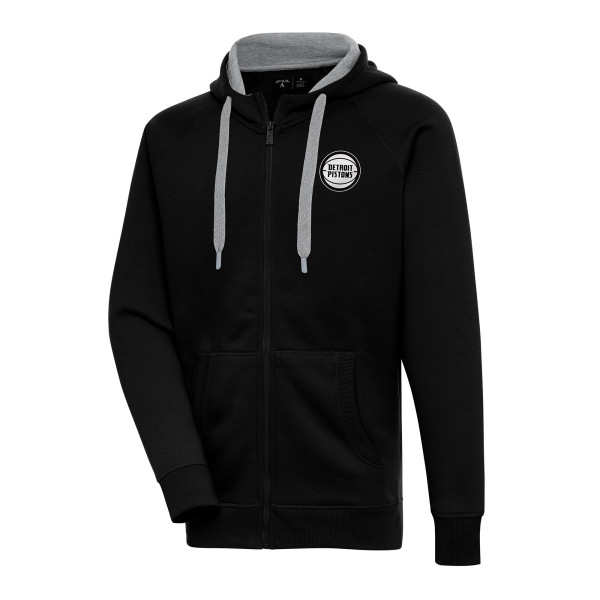 Detroit Pistons Antigua Black Metallic Logo Victory Raglan Full-Zip Hoodie