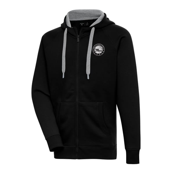Толстовка Philadelphia 76ers Antigua Black Metallic Logo Victory Raglan Full-Zip