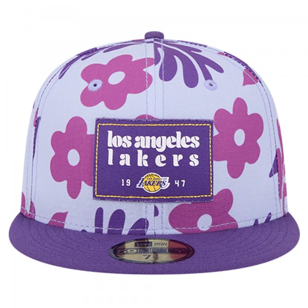 Бейсболка Los Angeles Lakers New Era Palm Fronds 2-Tone 59FIFTY - Purple