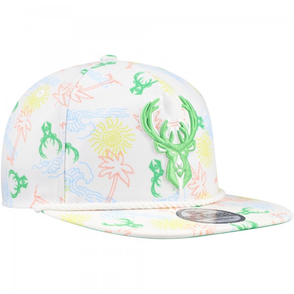Бейсболка Milwaukee Bucks New Era White Palm Trees and Waves Golfer