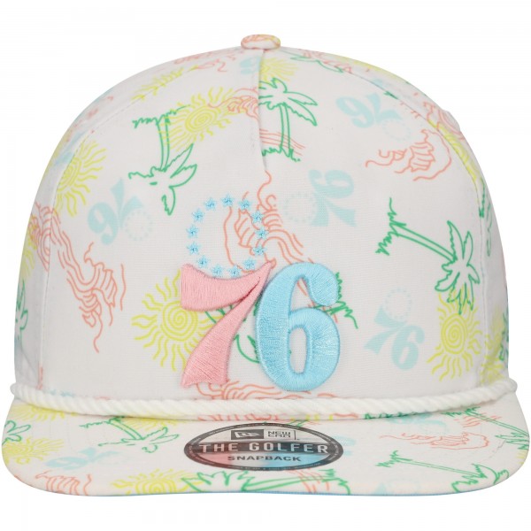 Бейсболка Philadelphia 76ers New Era White Palm Trees and Waves Golfer