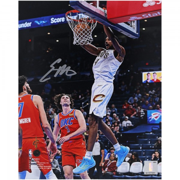 Evan Mobley Cleveland Cavaliers Autographed Fanatics Authentic 8 x 10 White Jersey Dunking vs. Oklahoma Thunder Photograph