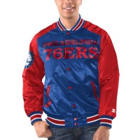 Philadelphia 76ers Starter Royal/Red Renegade Satin Full-Snap Varsity Jacket