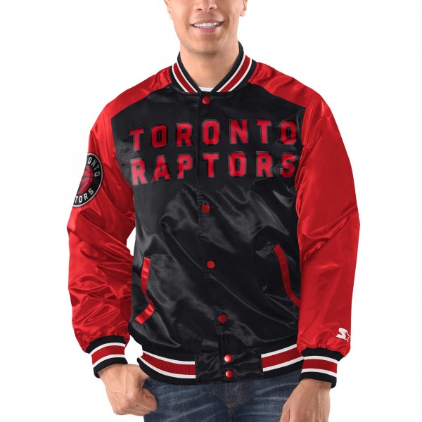 Toronto Raptors Starter Black/Red Renegade Satin Full-Snap Varsity Jacket