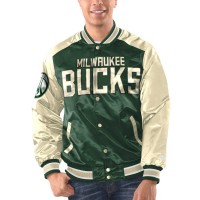 Бомбер Milwaukee Bucks Starter Renegade Satin Varsity - Hunter Green/Cream