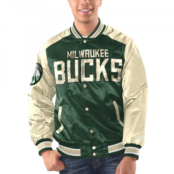 Бомбер Milwaukee Bucks Starter Renegade Satin Varsity - Hunter Green/Cream