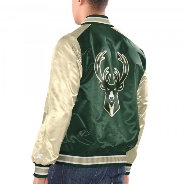 Бомбер Milwaukee Bucks Starter Renegade Satin Varsity - Hunter Green/Cream