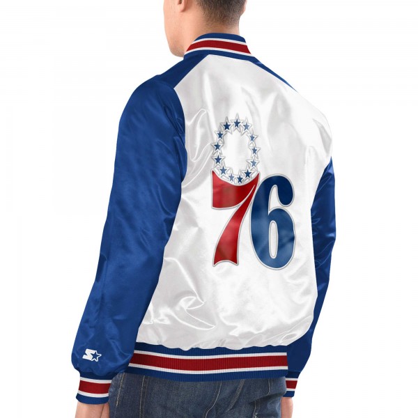Philadelphia 76ers Starter White/Royal Renegade Satin Full-Snap Varsity Jacket