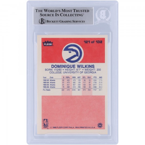 Dominique Wilkins Atlanta Hawks Autographed 1986-87 Fleer Silver Ink #121 Beckett Fanatics Witnessed Authenticated Card with HHR Inscription
