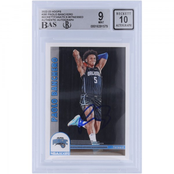 Paolo Banchero Orlando Magic Autographed 2022-23 Panini Hoops #281 Beckett Fanatics Witnessed Authenticated 9/10 Rookie Card