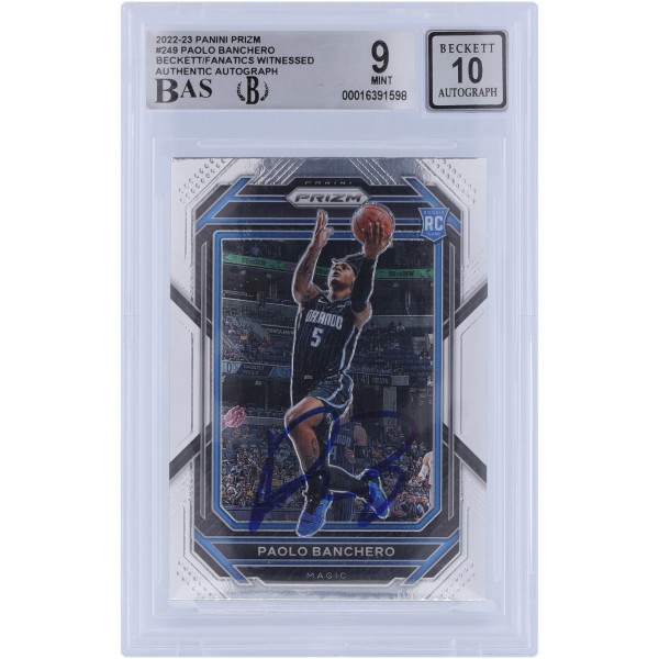 Paolo Banchero Orlando Magic Autographed 2022-23 Panini Prizm #249 Beckett Fanatics Witnessed Authenticated 9/10 Rookie Card
