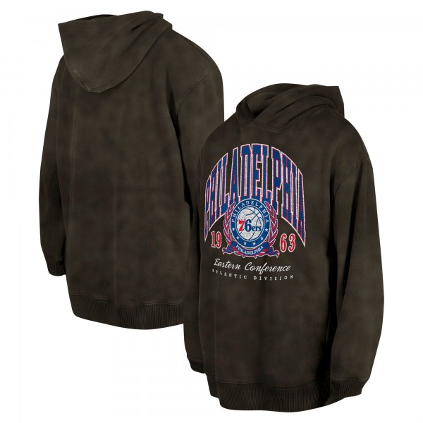 Unisex Philadelphia 76ers New Era Charcoal Oversized Essentials Pigment Wash Fleece Pullover Hoodie