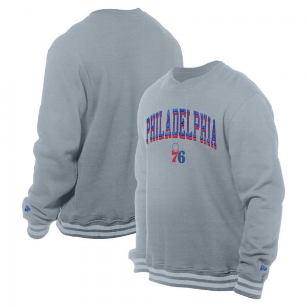 Philadelphia 76ers New Era Gray Chenille Cross Over Pullover Sweatshirt