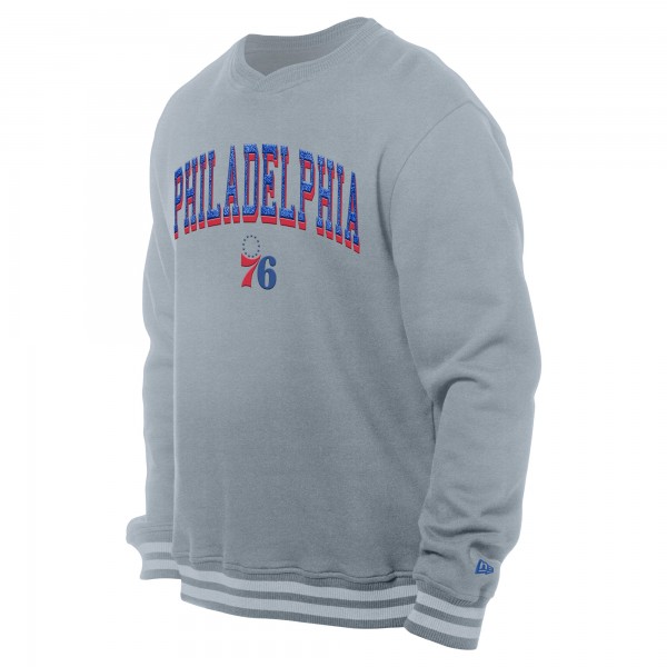 Philadelphia 76ers New Era Gray Chenille Cross Over Pullover Sweatshirt