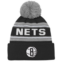 Детская шапка с помпоном Brooklyn Nets Black Backboard Jacquard Cuffed