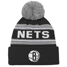 Детская шапка с помпоном Brooklyn Nets Black Backboard Jacquard Cuffed
