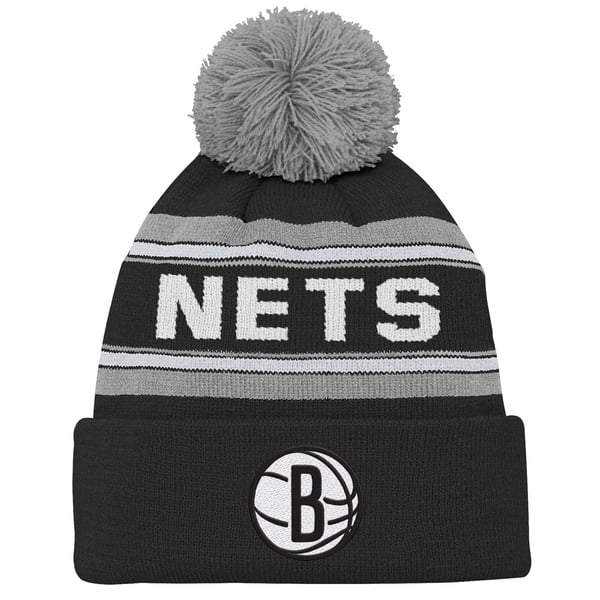 Детская шапка с помпоном Brooklyn Nets Black Backboard Jacquard Cuffed