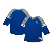 Футболка Los Angeles Dodgers Mitchell & Ness Royal Cooperstown Collection Legendary Raglan Slub Henley 3/4-Sleeve