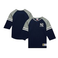 New York Yankees Mitchell & Ness Navy Cooperstown Collection Legendary Raglan Slub Henley 3/4-Sleeve T-Shirt