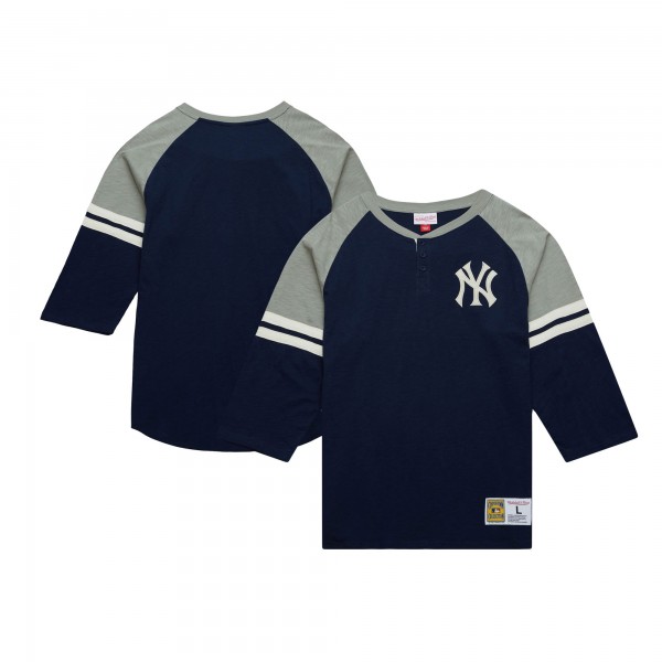 New York Yankees Mitchell & Ness Navy Cooperstown Collection Legendary Raglan Slub Henley 3/4-Sleeve T-Shirt