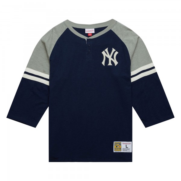 New York Yankees Mitchell & Ness Navy Cooperstown Collection Legendary Raglan Slub Henley 3/4-Sleeve T-Shirt