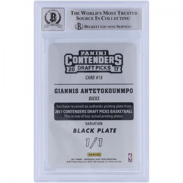 Giannis Antetokounmpo Milwaukee Bucks Autographed 2017-18 Panini Contenders Optic Draft Picks Black Printing Plate #18 #1/1 Beckett Fanatics Witnessed Authenticated 10 Card
