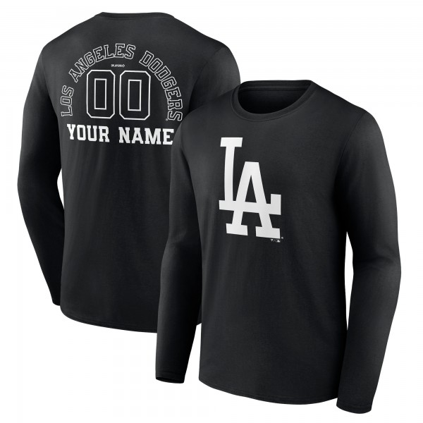 Los Angeles Dodgers Black Monochrome Personalized Name & Number Long Sleeve T-Shirt