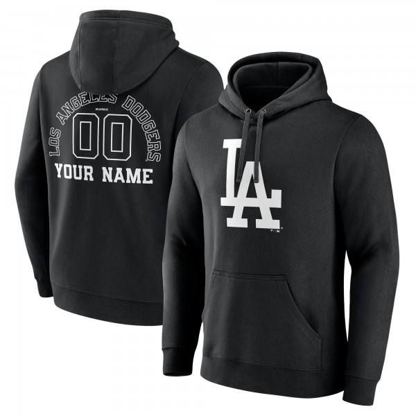 Los Angeles Dodgers Black Monochrome Personalized Name & Number Pullover Hoodie