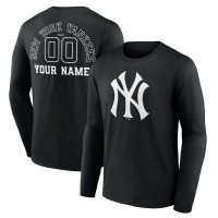 New York Yankees Black Monochrome Personalized Name & Number Long Sleeve T-Shirt