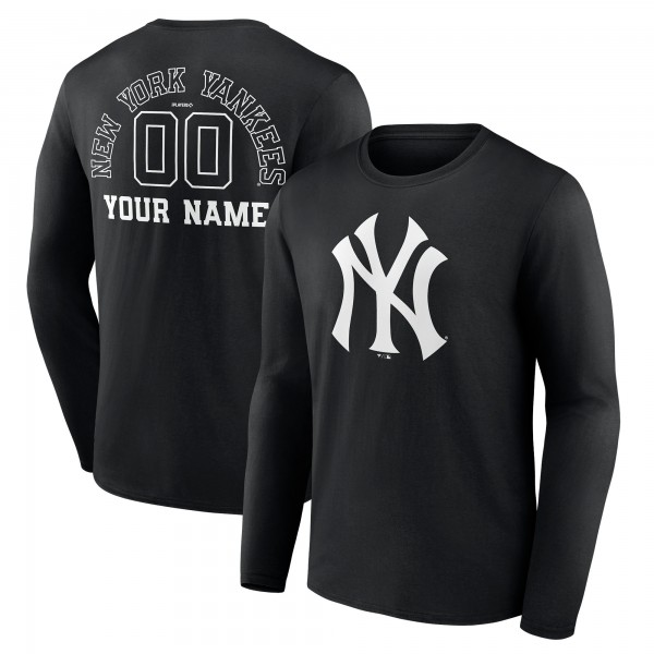 New York Yankees Black Monochrome Personalized Name & Number Long Sleeve T-Shirt
