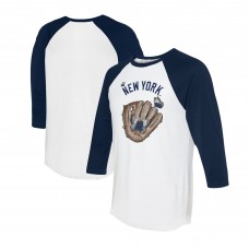 Unisex New York Yankees Tiny Turnip White/Navy Butterfly Glove 3/4-Sleeve Raglan T-Shirt