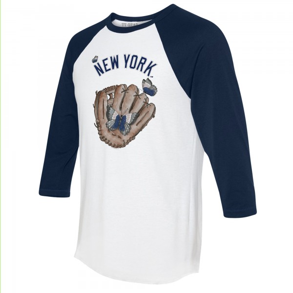 Unisex New York Yankees Tiny Turnip White/Navy Butterfly Glove 3/4-Sleeve Raglan T-Shirt