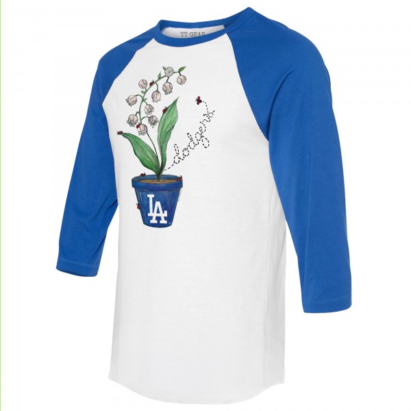 Unisex Los Angeles Dodgers Tiny Turnip White/Royal Lilies & Ladybugs 3/4-Sleeve Raglan T-Shirt