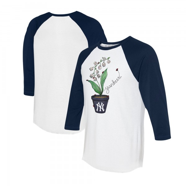 Unisex New York Yankees Tiny Turnip White/Navy Lilies & Ladybugs 3/4-Sleeve Raglan T-Shirt