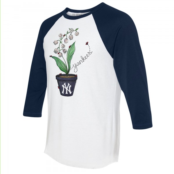 Unisex New York Yankees Tiny Turnip White/Navy Lilies & Ladybugs 3/4-Sleeve Raglan T-Shirt