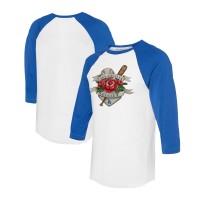 Футболка Unisex Los Angeles Dodgers Tiny Turnip White/Royal Tattoo Rose 3/4-Sleeve Raglan