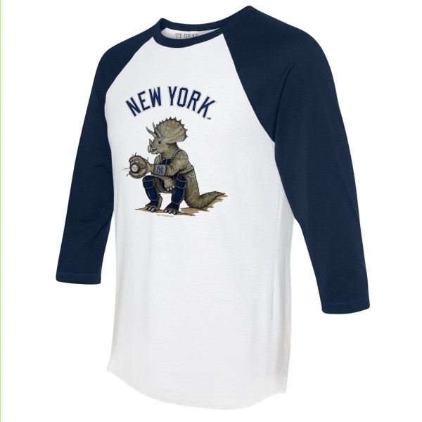 Unisex New York Yankees Tiny Turnip White/Navy Triceratops 3/4-Sleeve Raglan T-Shirt
