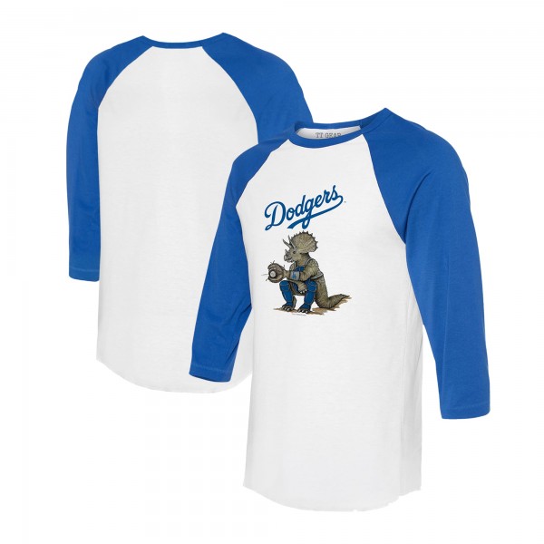 Unisex Los Angeles Dodgers Tiny Turnip White/Royal Triceratops 3/4-Sleeve Raglan T-Shirt