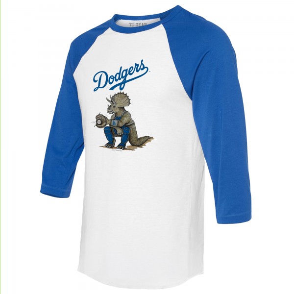 Unisex Los Angeles Dodgers Tiny Turnip White/Royal Triceratops 3/4-Sleeve Raglan T-Shirt