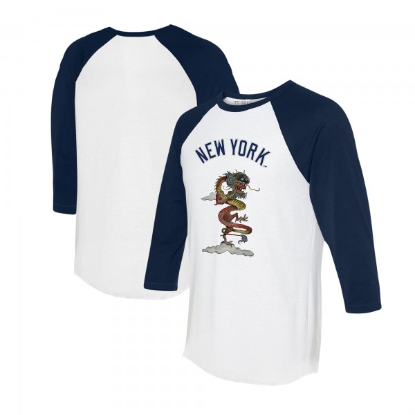 Unisex New York Yankees Tiny Turnip White/Navy 2024 Year of the Dragon 3/4-Sleeve Raglan T-Shirt