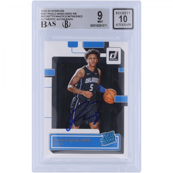 Paolo Banchero Orlando Magic Autographed 2022-23 Panini Donruss Rated Rookie #201 Beckett Fanatics Witnessed Authenticated 9/10 Rookie Card