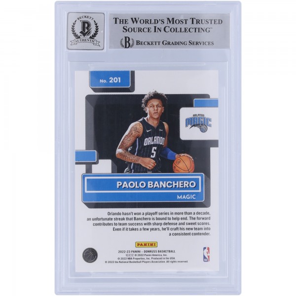 Paolo Banchero Orlando Magic Autographed 2022-23 Panini Donruss Rated Rookie #201 Beckett Fanatics Witnessed Authenticated 9/10 Rookie Card