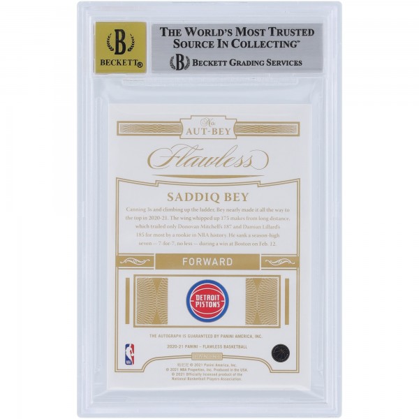 Saddiq Bey Detroit Pistons Autographed 2020-21 Panini Flawless #AUT-BEY #1/25 BGS Authenticated 8.5/10 Rookie Card