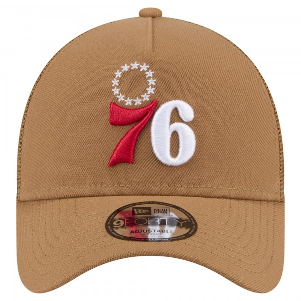 Бейсболка Philadelphia 76ers New Era Tan 9FORTY A-Frame Trucker